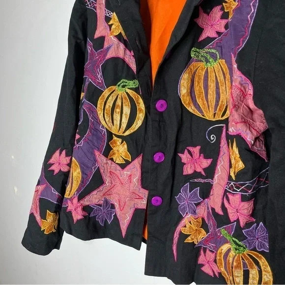 Halloween Pumpkin Hona to Be Size Small Shacket Jacket Button Down Black - Picture 6 of 6